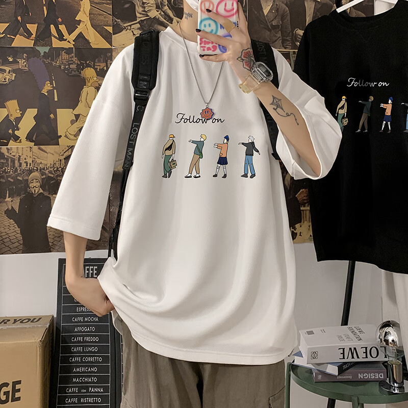 Jian haogang fashion brand printed short sleeve t-shirt men's 2022 summer new men's fashion trend round neck loose t-shirt men