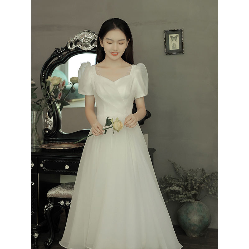 Zhenxi French light wedding dress white dress 2022 new small medium and long birthday dress fairy Bride White Certificate Engagement Dress simple dress