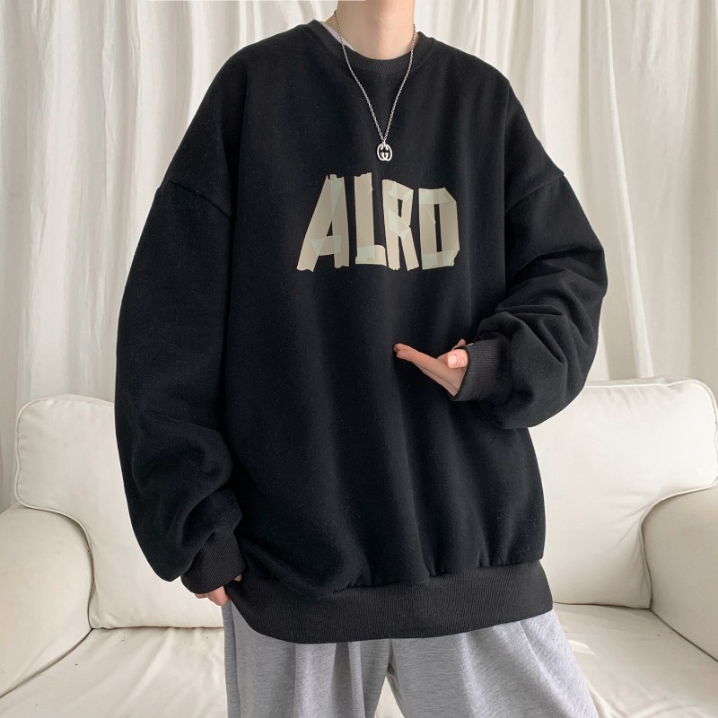 (tyhk) oversize autumn and winter hoodless round neck sweater men's spring and autumn ins loose hiphop letter printed long sleeved top tide brand thickened top
