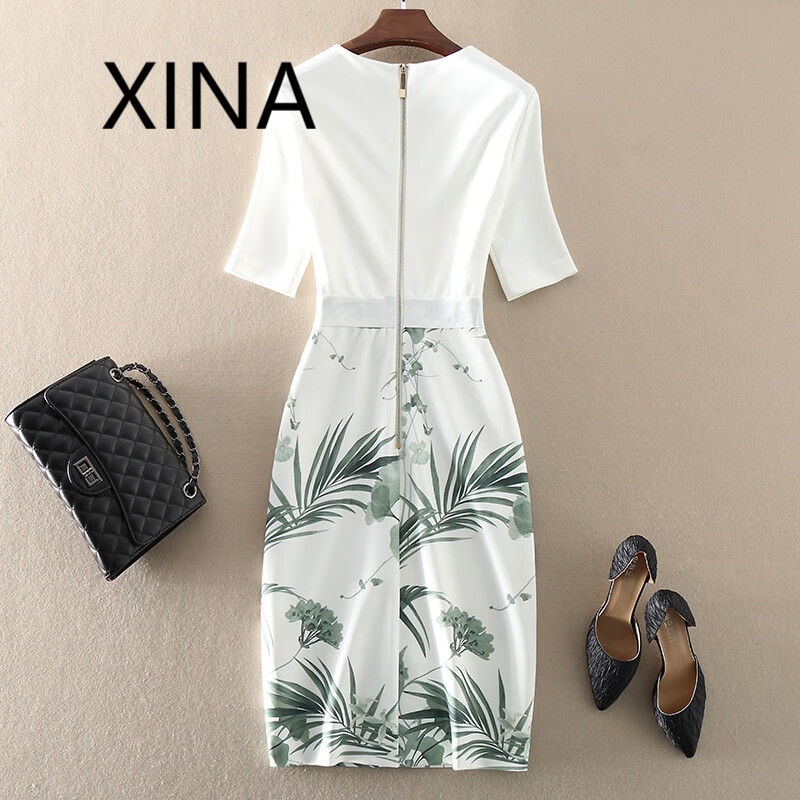 Xina Hong Kong fashion brand Hip Wrap Dress 2021 summer new style high-end women's wear medium and long slim European and American print medium sleeve skirt