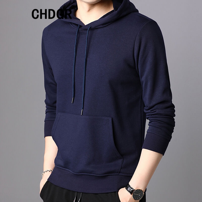 Chdgr Hong Kong Light luxury fashion brand men's Hooded Sweater men's pure cotton versatile spring and Autumn New Korean long sleeved sports cardigan Black Loose casual zipper jacket