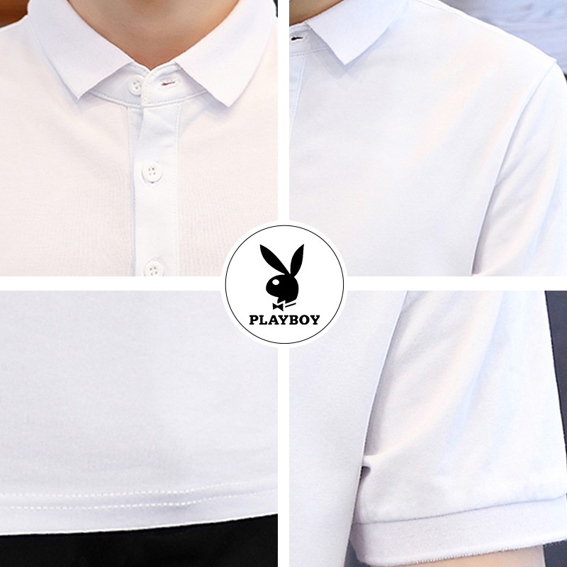 Playboy short sleeve t-shirt men's 2021 summer solid color polo shirt men's business casual Top Men's bottom shirt