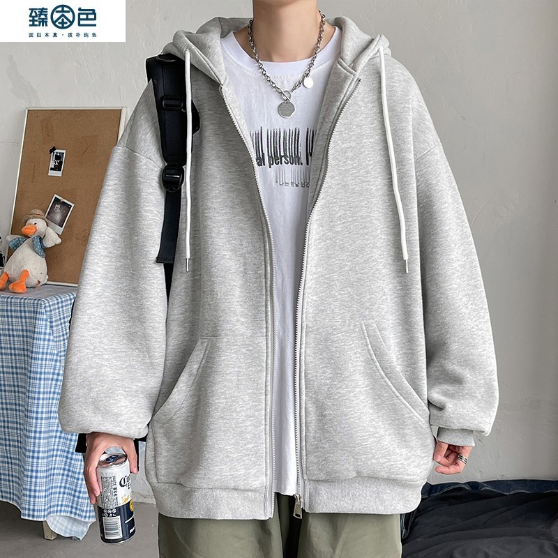 True color cardigan sweater men's and women's 2021 new solid color port style versatile jacket trend hooded large coat