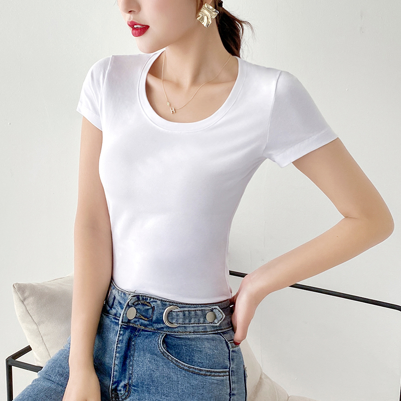 However, go to round neck white T-shirt, female short sleeve foreign style, INS fashion, versatile bottomed shirt, slim and thin, large neckline top However, go to round neck white T-shirt, female short sleeve foreign style, INS fashion, versatile bottomed shirt, slim and thin, large neckline top