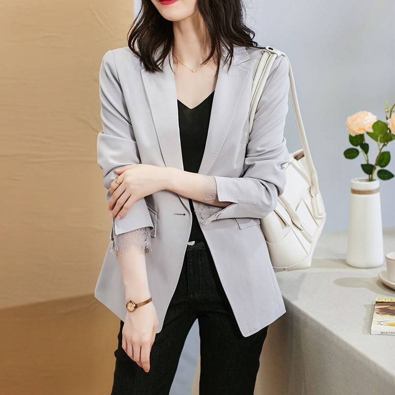 New small suits for women new autumn 2021 new Korean suit top women's fashion temperament professional waist closing ins versatile taro grey suit coat commuter light cooked