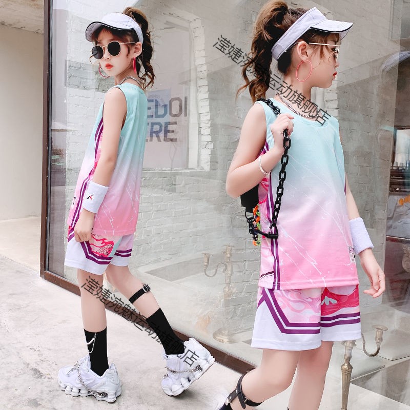 Girls' sports suit quick drying primary school children's basketball clothes boys' and girls' basketball clothes summer thin two-piece set fashion