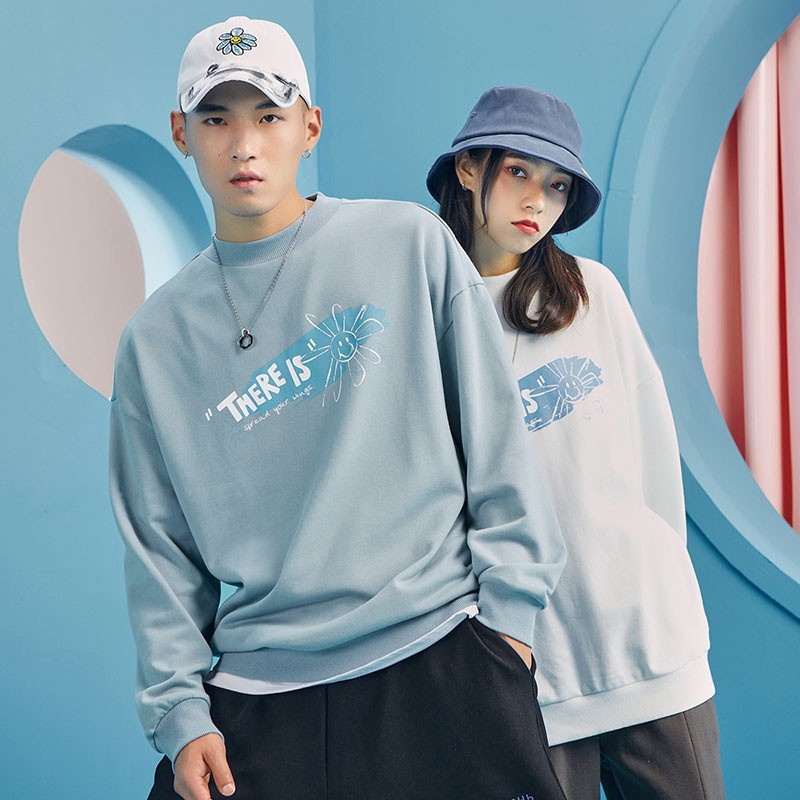 Senma group's brand 2021 stitched printed Street couple's round neck sweater