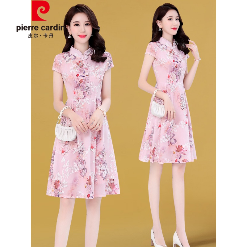 Pierre Cardin needle light luxury high-end brand cheongsam improved dress small woman Xia 2022 new French retro Chinese style printed skirt Xia Tianzhi