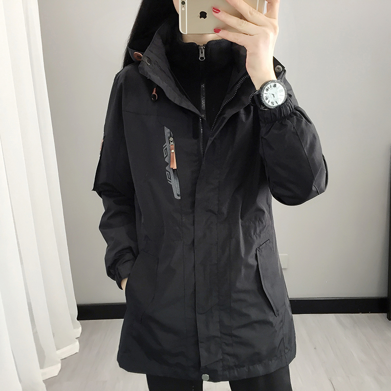 Taiqi medium and long style assault jacket is thin at the waist, three in one or two-piece set, windproof, warm, mountaineering and plush coat in winter