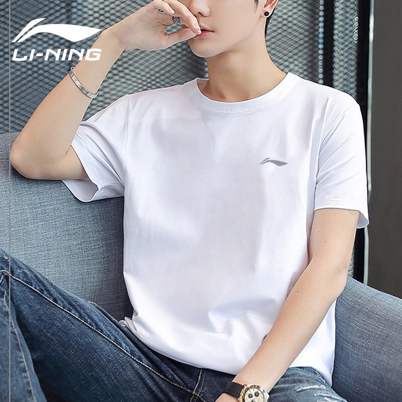 Li Ning short sleeved men's 2021 summer breathable round neck national fashion loose half sleeved T-shirt casual sports Top Men's ice silk quick drying