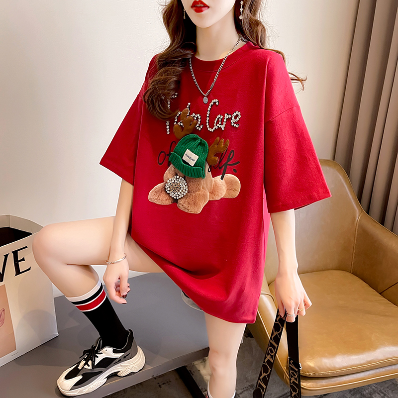 Huazihai short sleeved T-shirt women's wear 2022 new bottomed shirt women's spring and autumn summer frosted double-sided German and Korean version loose and thin fashion couple dress foreign style half sleeved clothes fashion