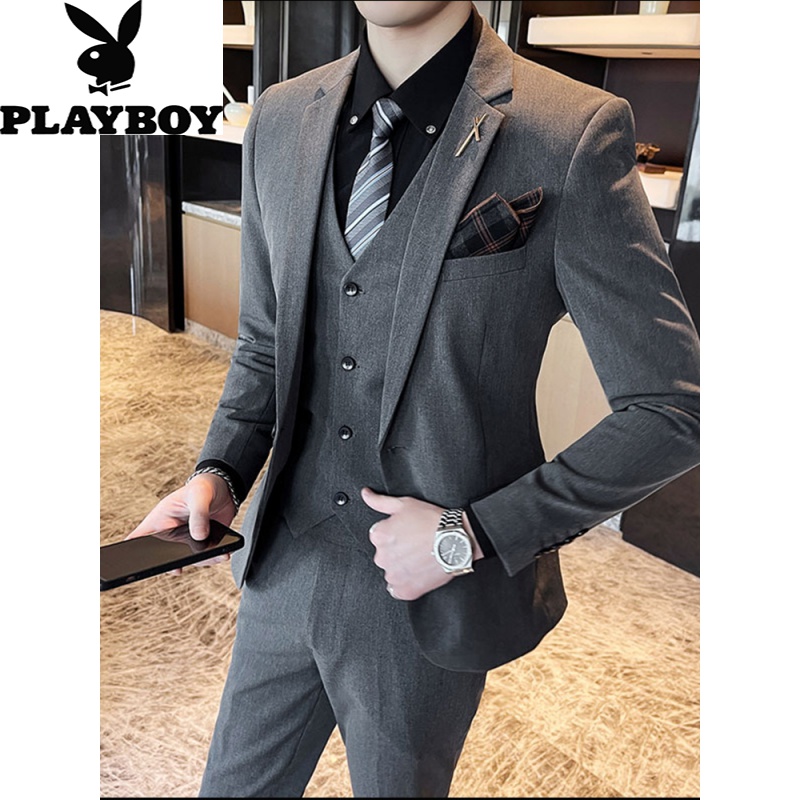 Playboy high-end suit suit men's wedding three piece suit Korean business casual suit coat men's best man bridegroom dress