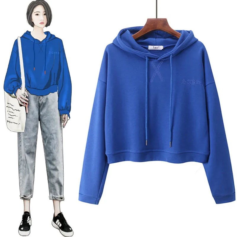 Feifan 2022 spring and autumn new style sweater Korean version fashion loose thin style fashion hooded short top versatile sweater