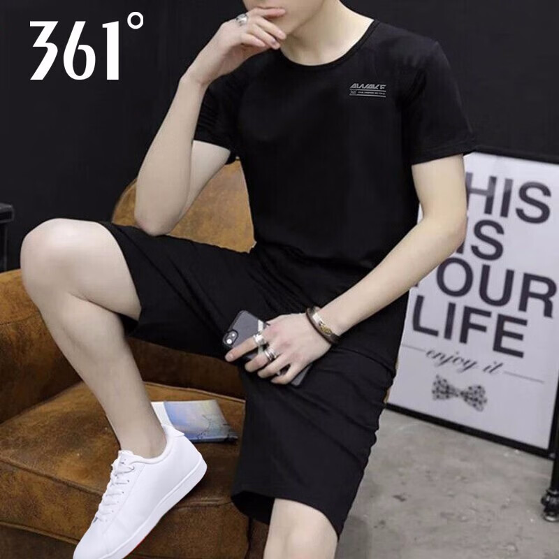 361 degree sports suit men's summer fitness running sportswear casual top 361 short sleeve shorts two piece set R