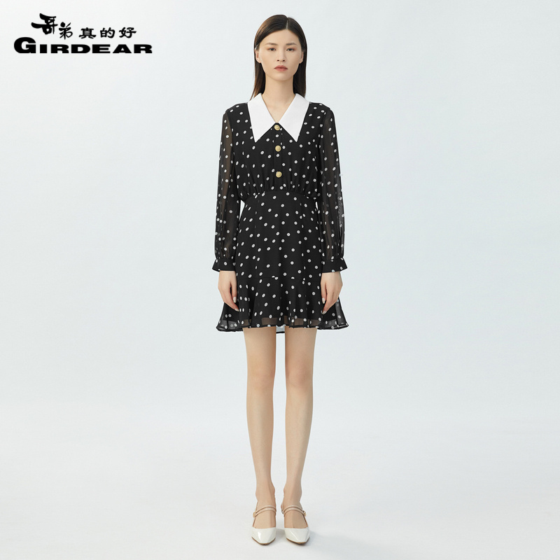 Brother and brother women's clothes 2022 spring new retro French wave dot High Waist Chiffon dress women's short skirt 8500116