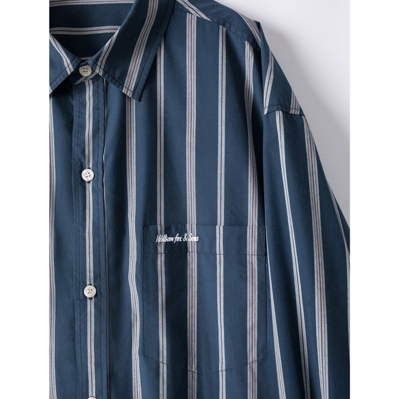 William Fox & Sons men's custom woven yarn dyed stripe embroidered shirt 2021 fall new men's casual shirt