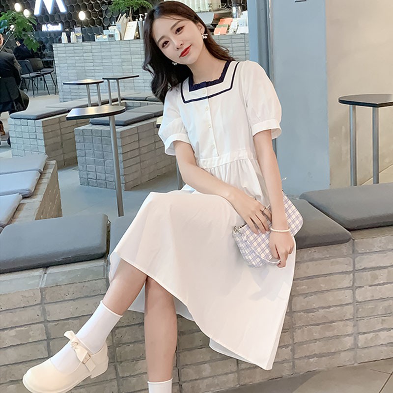 According to the gilded clothes maternity clothes 2022 spring and summer pure cotton maternity short sleeved dress loose large medium and long spicy mother high fashion sense Maternity Skirt postpartum out lactation dress skirt