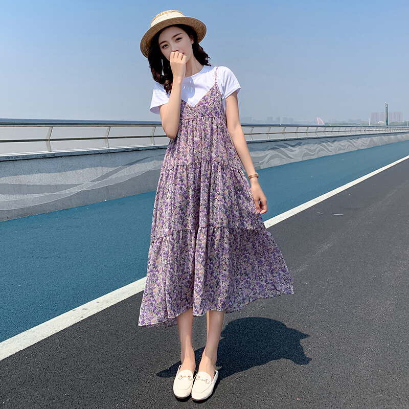 Pregnant women's clothes summer clothes fashion trendy mother's short sleeve pregnant women's suit spring and summer medium and long style outside wearing pregnant women's skirt summer large pregnant women's clothes loose and comfortable pr