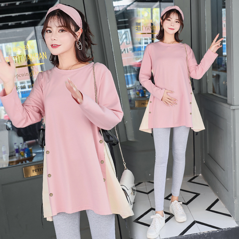 &￥ modal pregnant women's autumn suit fashion style going out loose long sleeve T-shirt clothes net red pregnant women's dress spring and autumn autumn winter pregnant women's clothes early, middle and late clothes