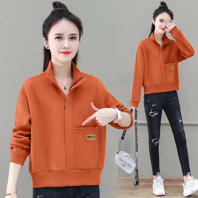 Chunxin pure cotton sweater women's fashion versatile short sweater women's fashion 2022 new spring and autumn thin loose Korean half zipper top
