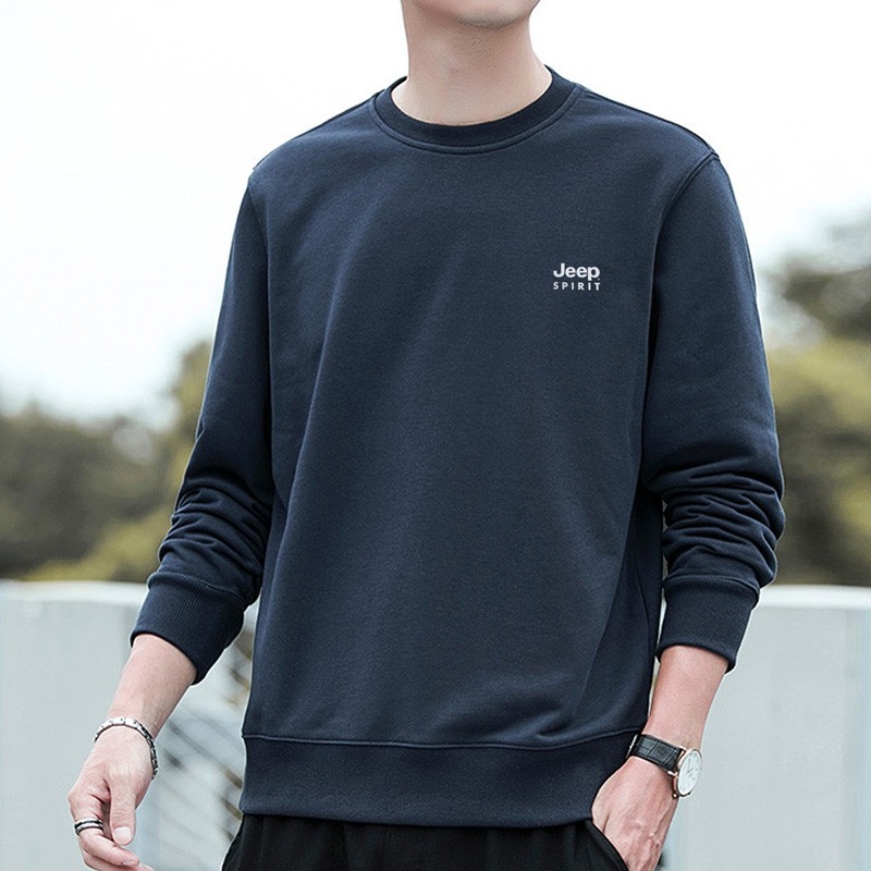 Jeep Jeep sweater men's round neck Pullover men's top spring and autumn Korean version versatile loose casual sports outdoor long sleeve T-shirt bottomed shirt men