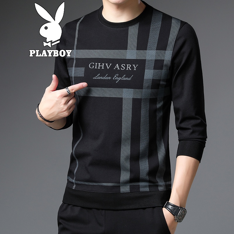 Playboy (Playboy) spring new sweater men's loose men's trend leisure fashion long sleeved T-shirt middle-aged and young people's simple bottomed Shirt Top Men's clothes