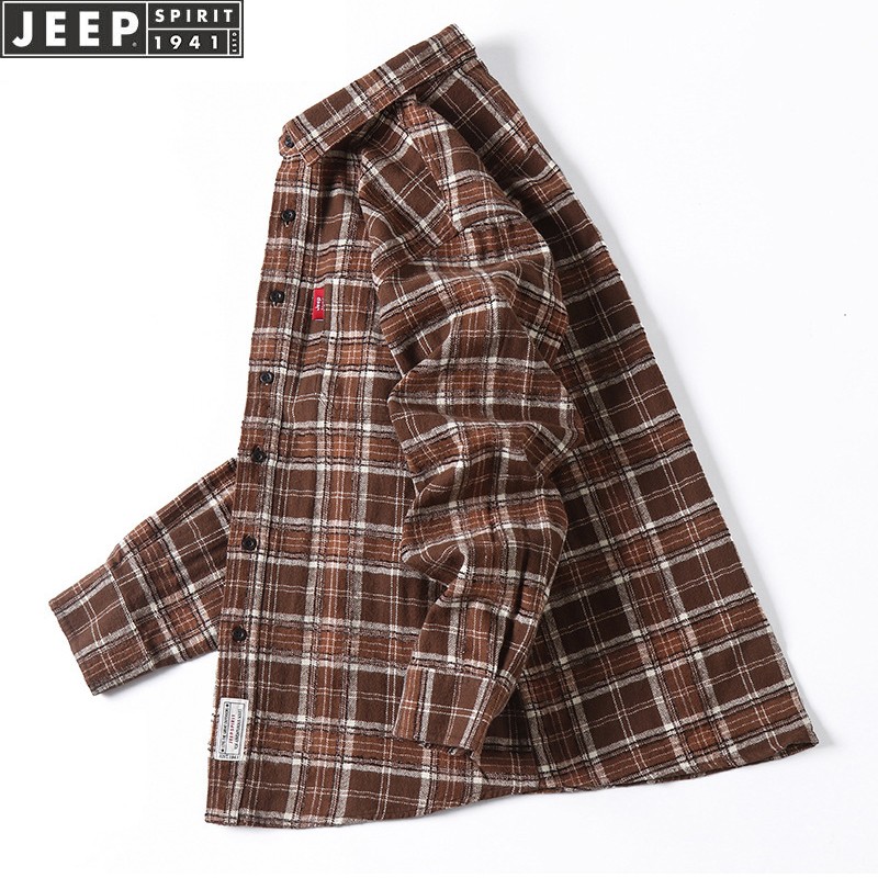Jeep Jeep Long Sleeve Shirt Men's cotton loose large men's clothing spring and autumn new men's Plaid shirt fashion casual men's shirt