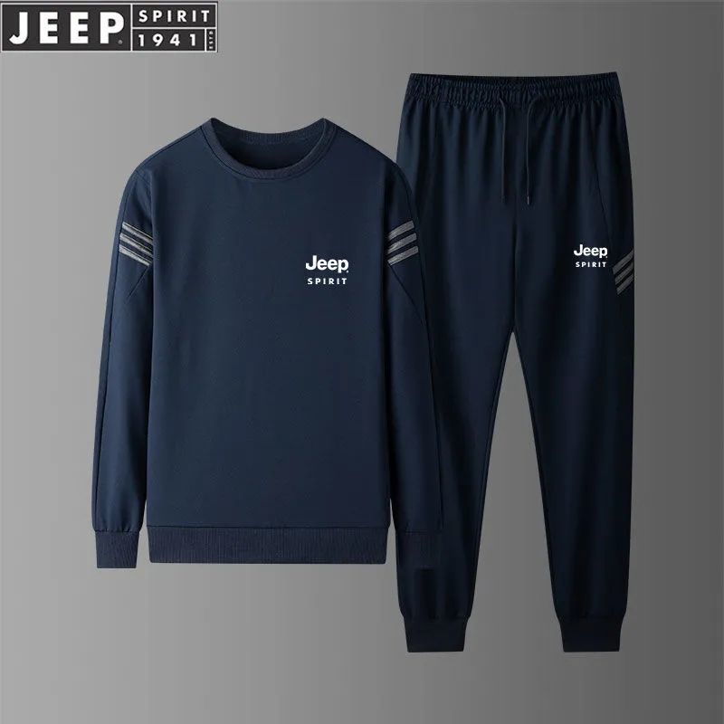 Jeep Jeep sweater men's spring and autumn clothes round neck long sleeve T-shirt sports suit spring loose top large Pullover solid color men's coat customizable men's co branded clothes