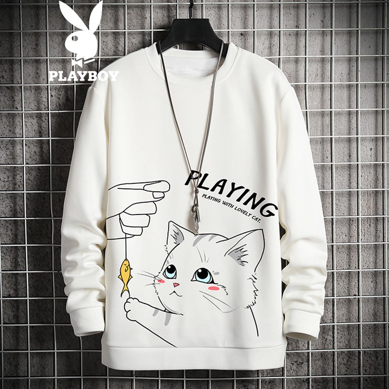 Playboy sweater men's coat 2021 autumn Korean fashion printed Top Men's wear youth round neck loose clothes