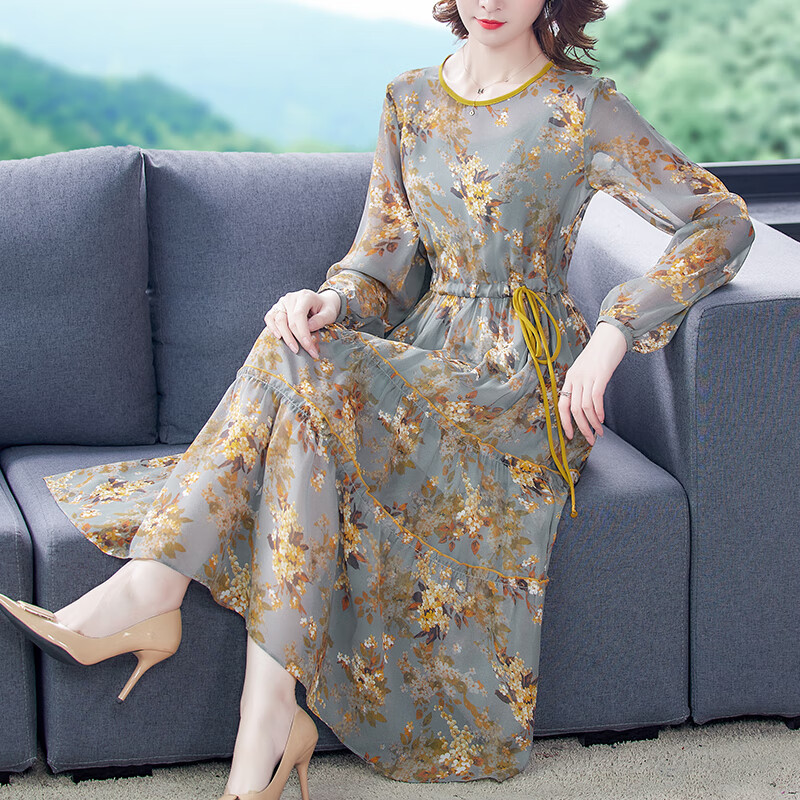 Ge Sufan high-end fashion brand silk dress female 2022 spring and autumn celebrities temperament close waist thin high-end mulberry silk printed skirt long sleeve new women's fashion F27