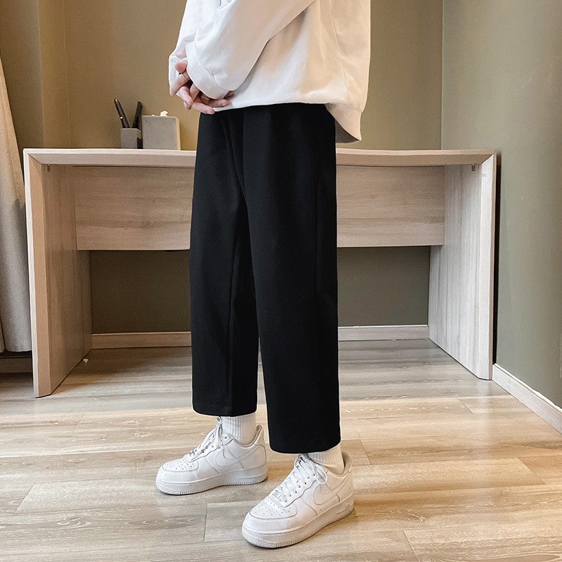 Trendy Track Pants men's fashion Korean version versatile boys' foot bound sports men's pants ins summer trendy Hong Kong style straight tube nine point casual pants men's loose