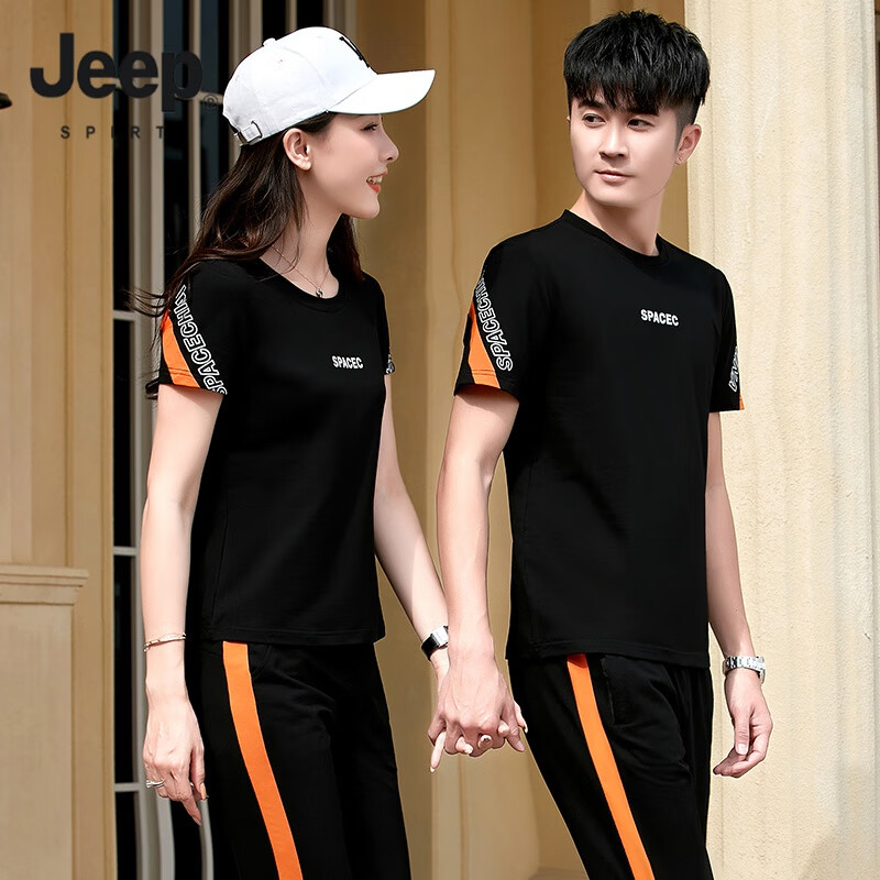 Jeep / Jeep [light luxury high grade] new spring and summer sports suit men's and women's general leisure short sleeved trousers running fashion sweater couple two-piece set