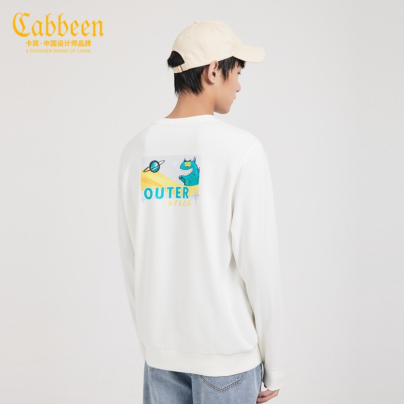 Cabbien / cabin men's wear [Happy Planet Series] round neck long sleeve sweater men's top young men's clothes monster print casual fashion a beige 12 46 / 165 / S
