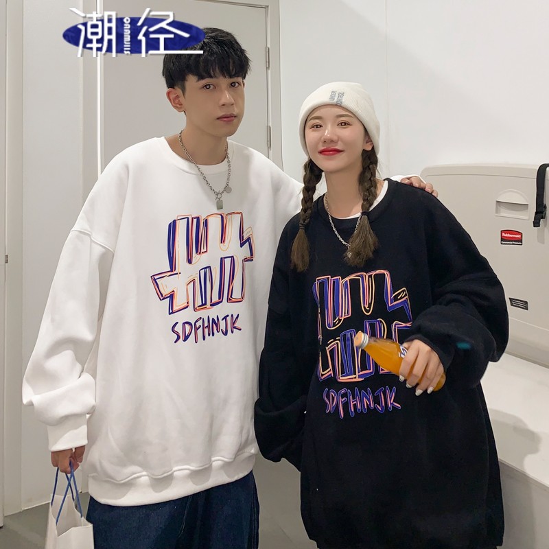 Chaojing couple's sweater for boys 2021 autumn winter new alphabet printing chaopai Pullover for teenagers fashion top for boys