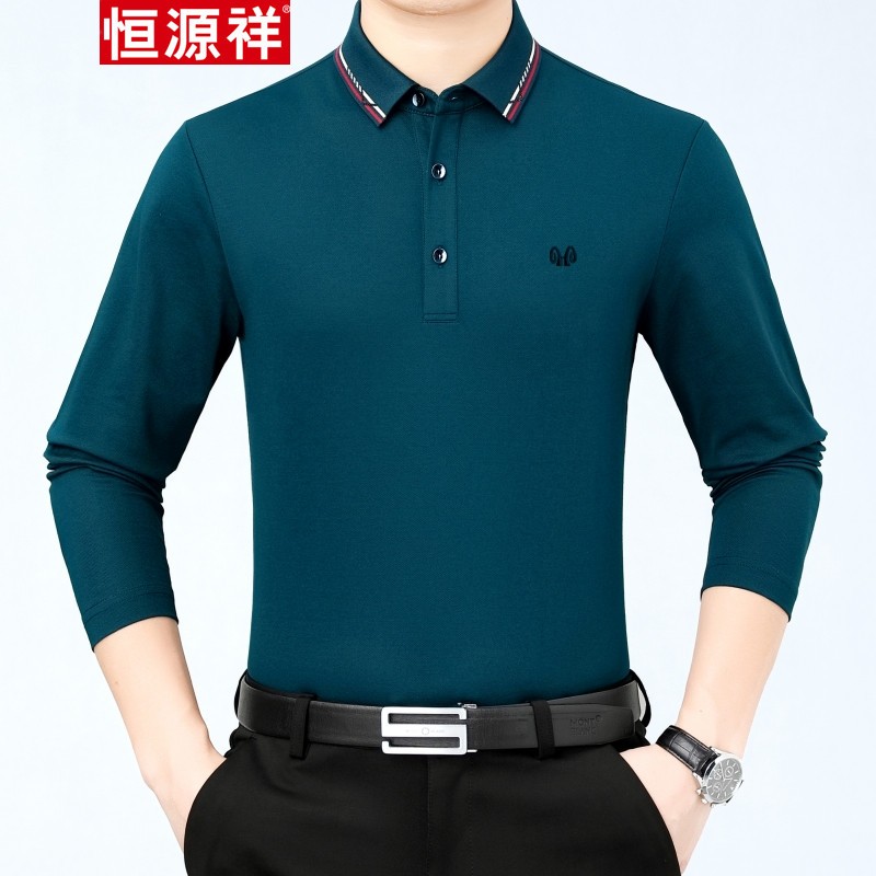 Long sleeved t-shirt men's Lapel Hengyuanxiang 2021 autumn new middle-aged men's wear solid color business leisure simple T-shirt dad's sweater bottom shirt