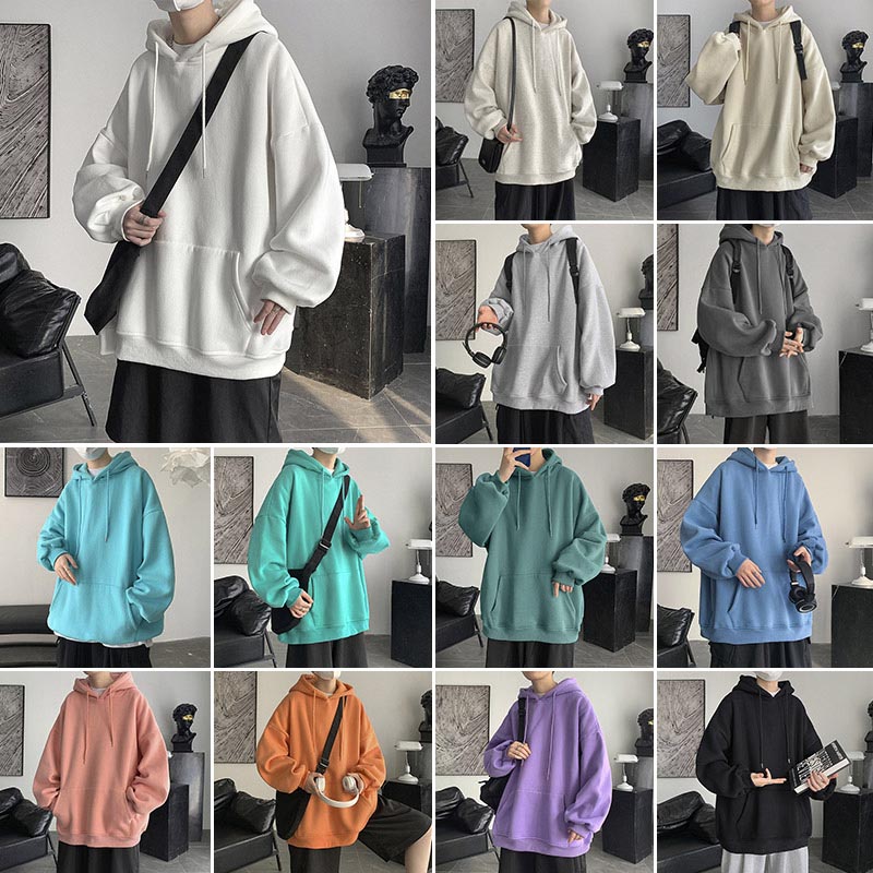 Solid color sweater men's autumn new Hong Kong Style ins trend loose youth student Hooded Jacket casual couple long sleeve thin versatile top gradually shadow