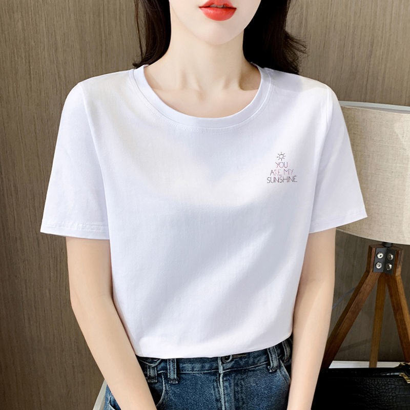 Liu Meimei women's official genuine short sleeved T-shirt women's new half sleeved solid color cotton top leisure brand women's T-shirt printing light luxury temperament thin loose simple five point sleeve bottomed shirt