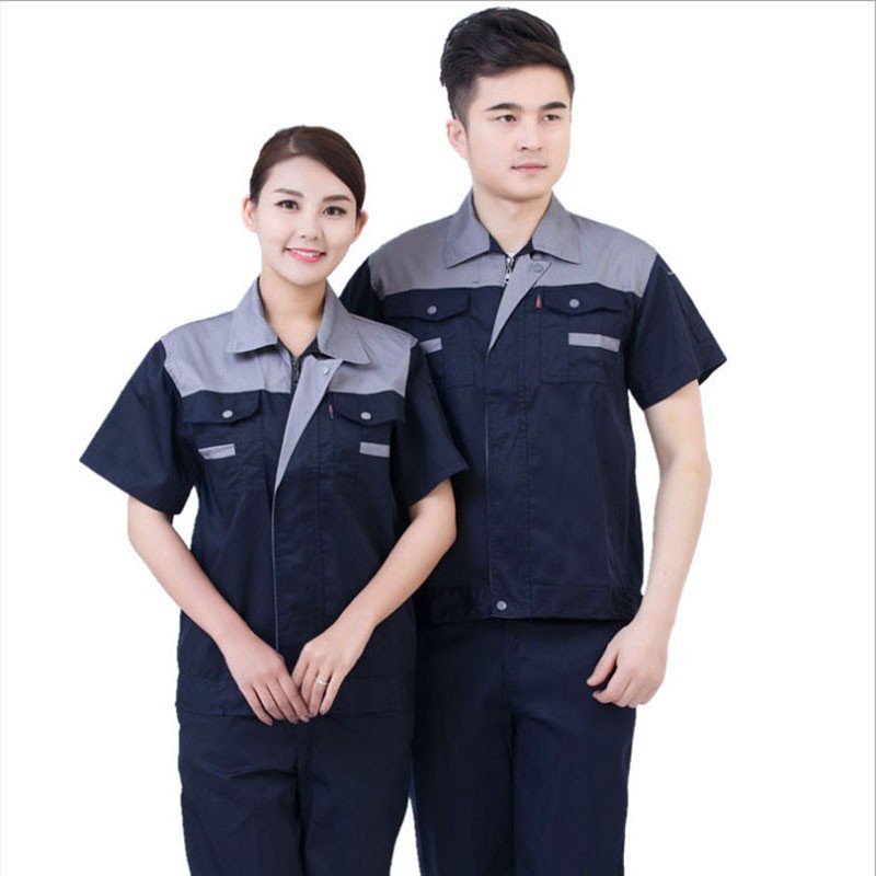 Shimongqi summer men's work clothes auto repair short sleeve labor protection clothes half sleeve suit factory workshop electric welding custom color matching shoulder