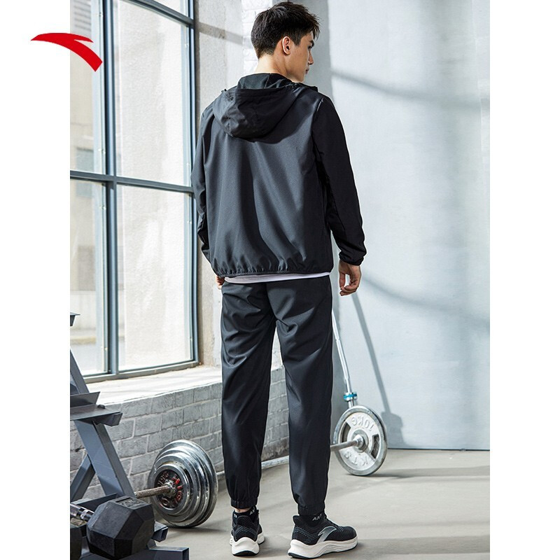 Anta sports suit men's spring and summer hooded cardigan windbreaker coat pants two-piece running training casual wear 952137609 pure white / basic black-3 3XL (men's 190)
