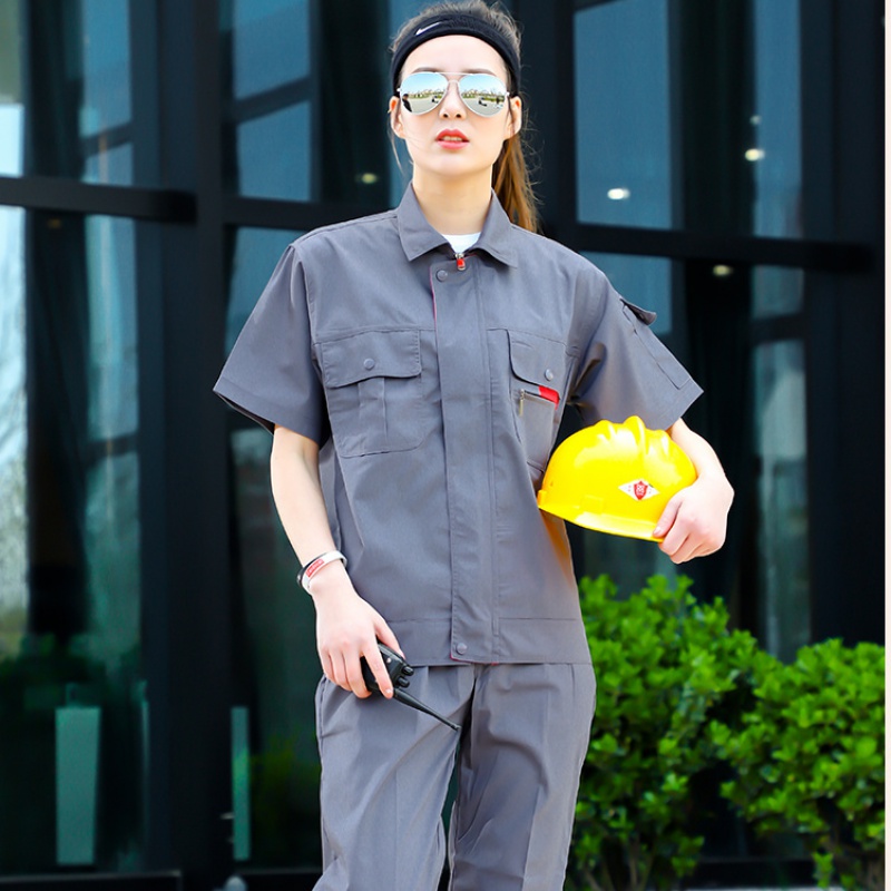 Shangyue with summer thin work clothes set men's and women's short sleeved one-piece coat breathable labor protection clothes customized in automobile repair engineering workshop