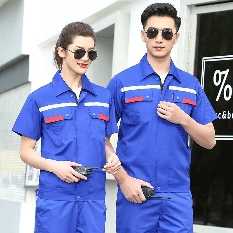 Anti static work clothes set men's summer thin short sleeve gas station gas station electrician's clothes printed logo labor protection clothes
