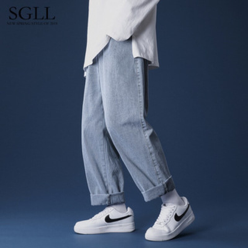 Summer Japanese retro light jeans men's straight loose trendy brand ins drop feeling versatile wide leg casual pants Korean trendy daddy pants