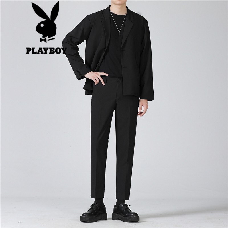 Playboy suit men's [three piece set] national fashion men's wear joint professional formal wear spring and summer leisure Korean version fashion handsome suit slim fit small suit men's clothes short sleeves