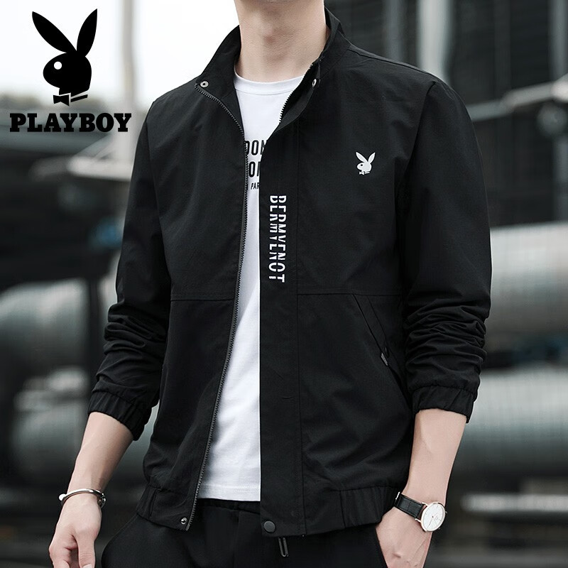 Playboy jacket men's coat men's spring and autumn new solid color baseball suit stand collar fashion business middle-aged and youth casual wear men's wear