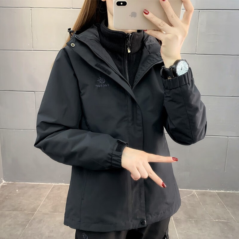 Tectop outdoor Plush thickened submachine jacket couple's autumn and winter windproof warm jacket three in one detachable mountaineering clothing fashion cold proof two-piece jacket