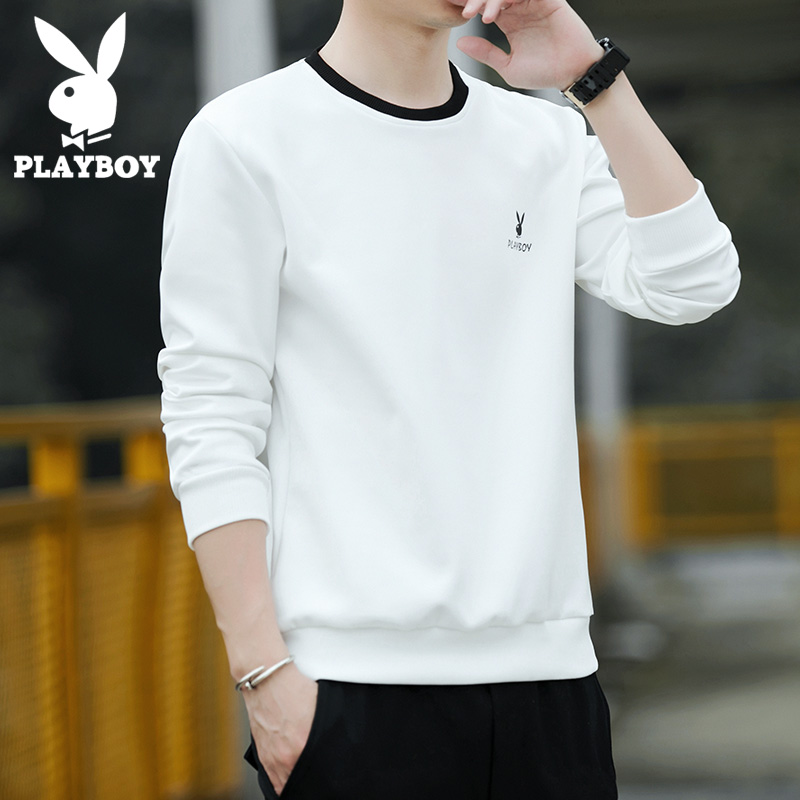 Playboy long sleeve t-shirt men's round neck spring men's Korean version slim fit fashion trend Top Men's casual youth bottomed shirt round neck T-shirt