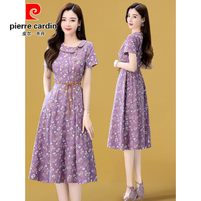 Pierre Cardin's official high-end brand women's dress French minority dress women's summer 2022 new waist closing fashion sense of foreign style floral skirt summer knitting