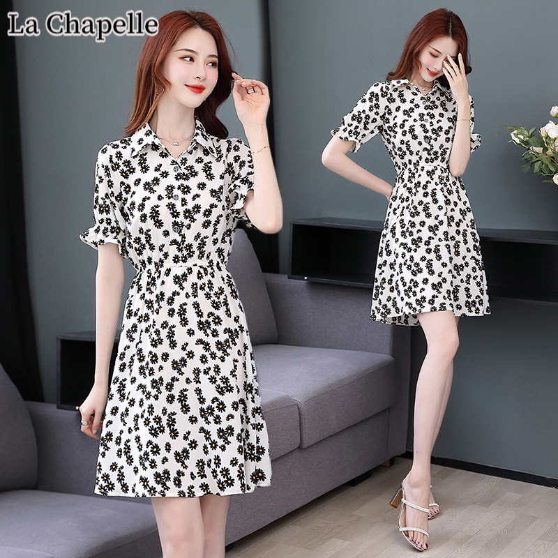 La Chapelle La new dress summer 2022 short silk dress acetic acid fabric high-end mulberry silk Daisy floral dress women's dress official counter