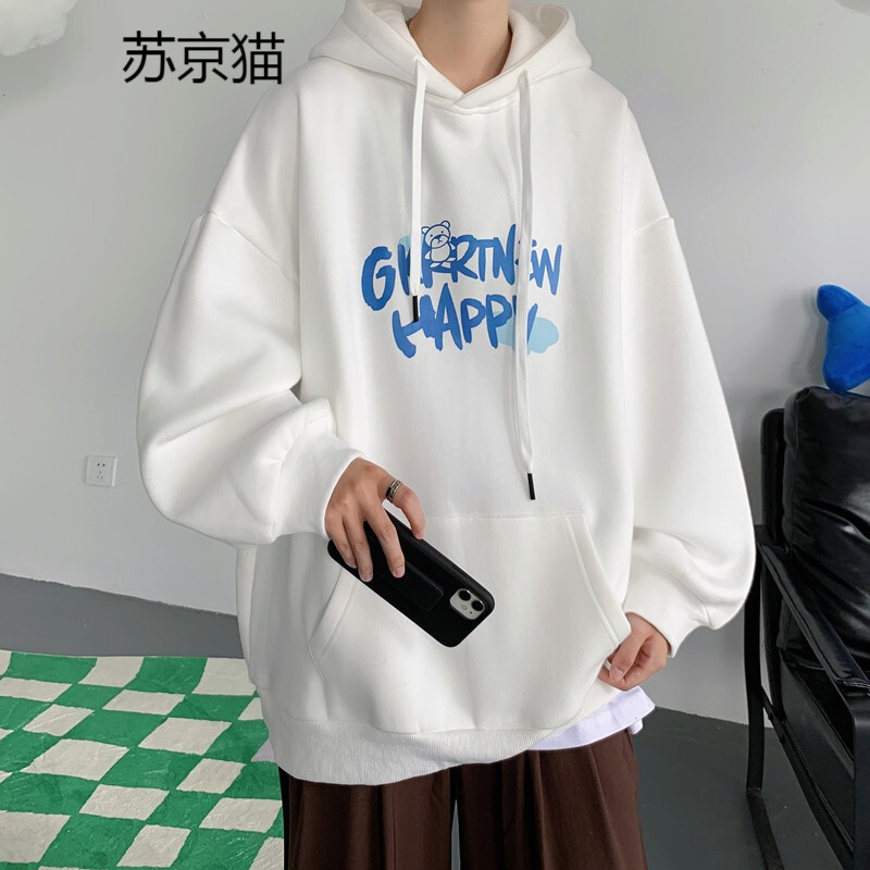 Sujing cat autumn Hooded Sweater men's fashion ins versatile top loose 2021 spring and autumn coat men's Hong Kong fashion clothes