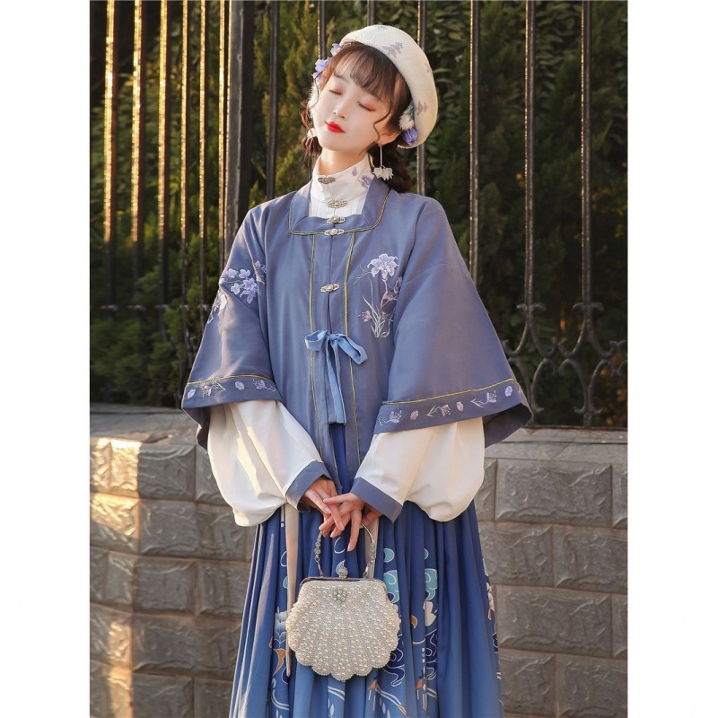 Large size Han suit female 200kg fat sister Ming Qi waist Ru skirt stand collar half arm ancient Chinese style autumn and winter suit